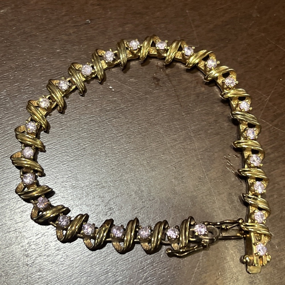Gold Plated Sterling Silver PINK CZ Tennis Bracelet 7.5" —Sparkling‎ 925 - Picture 5 of 7